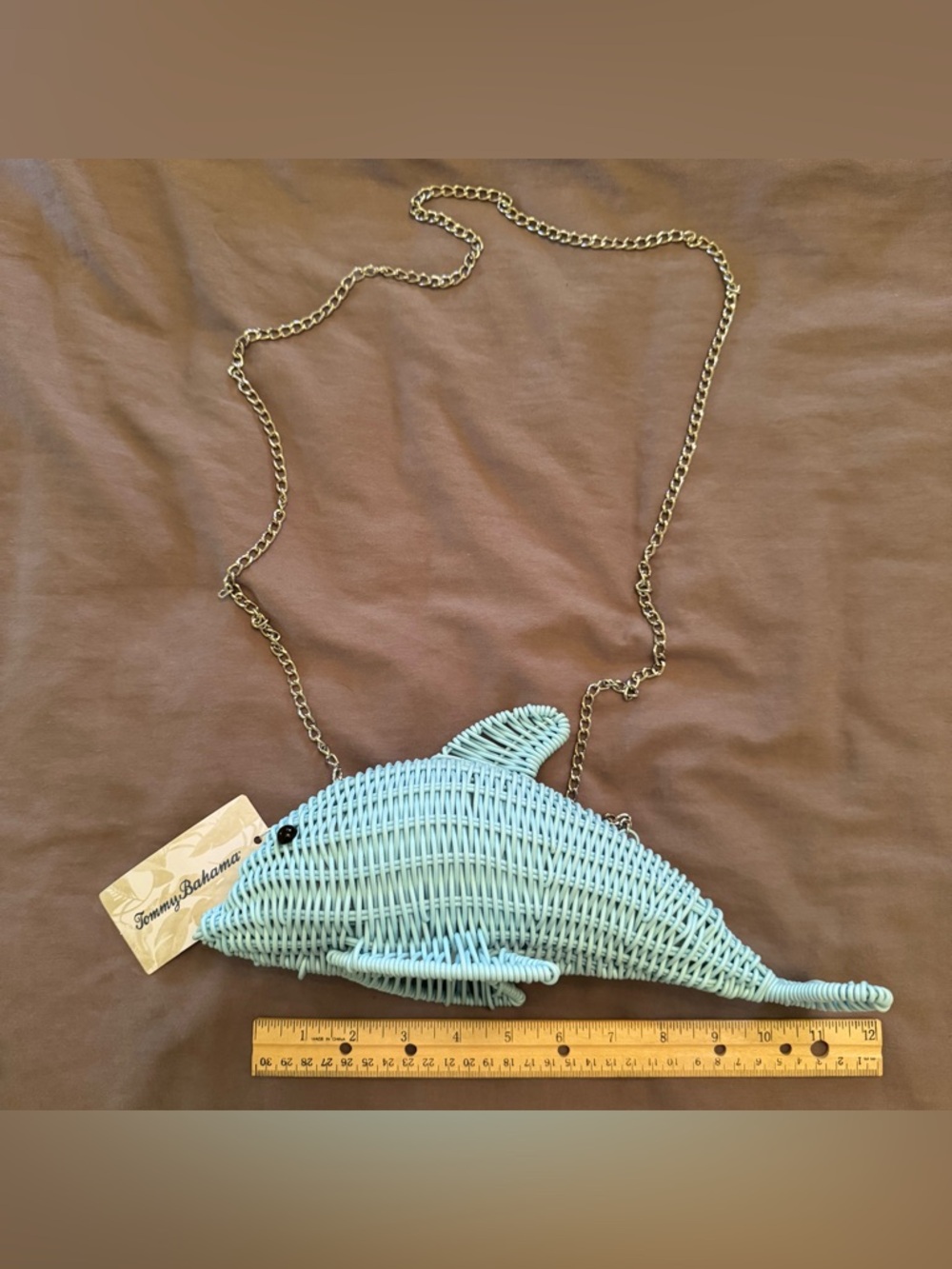NEW NWT! Tommy Bahama Woven Wicker Light Blue Dolphin Crossbody Bag Clutch Purse